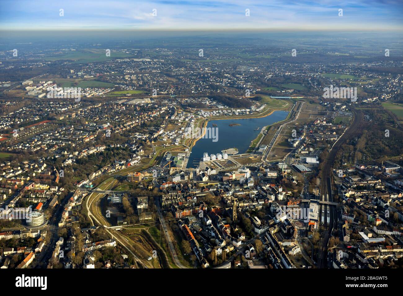 Artificiel Lake Phoenix à Dortmund, 19.01.2014, vue aérienne, Allemagne, Rhénanie-du-Nord-Westphalie, Ruhr Area, Dortmund Banque D'Images