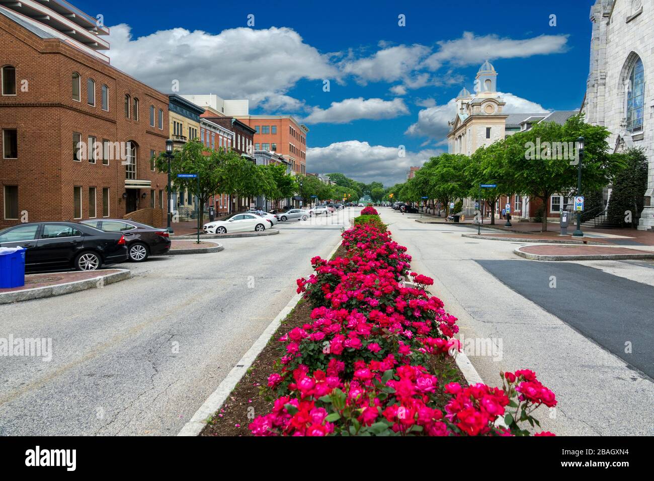Vue sur le quartier historique de downton à Harrisburg, en Pennsylvanie, depuis les marches du Capitole Banque D'Images
