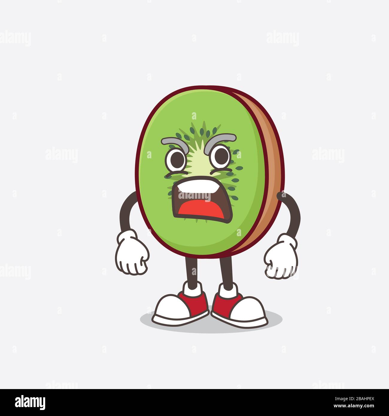 Une photo de la mascotte aux fruits de Kiwi avec le visage en colère Banque D'Images