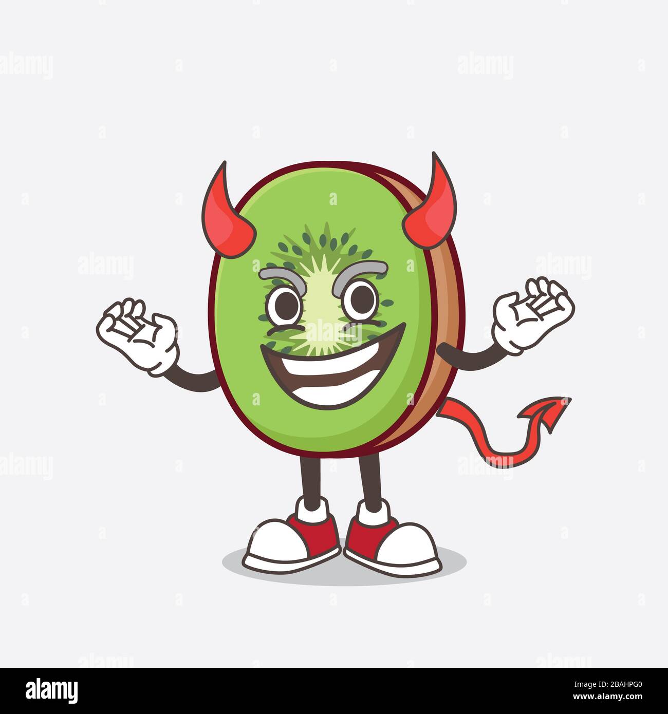 Une photo du caractère de mascotte aux fruits de Kiwi comme diable cruel Banque D'Images