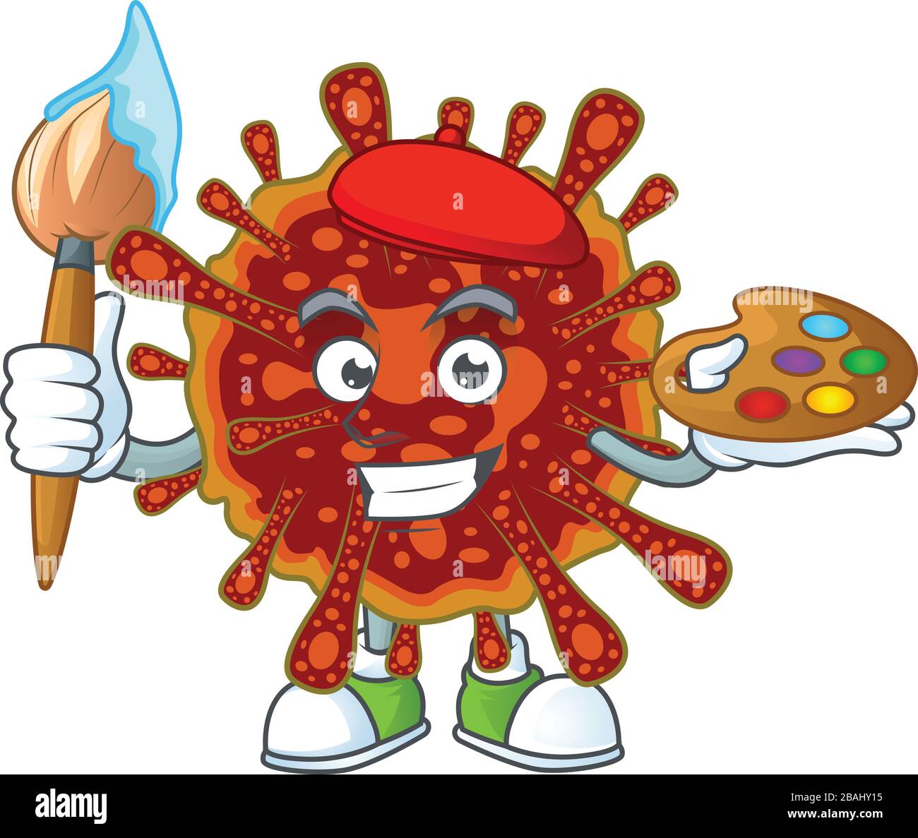 Un dessin animé d'artiste de coronvirus mortel à l'aide d'un pinceau Illustration de Vecteur