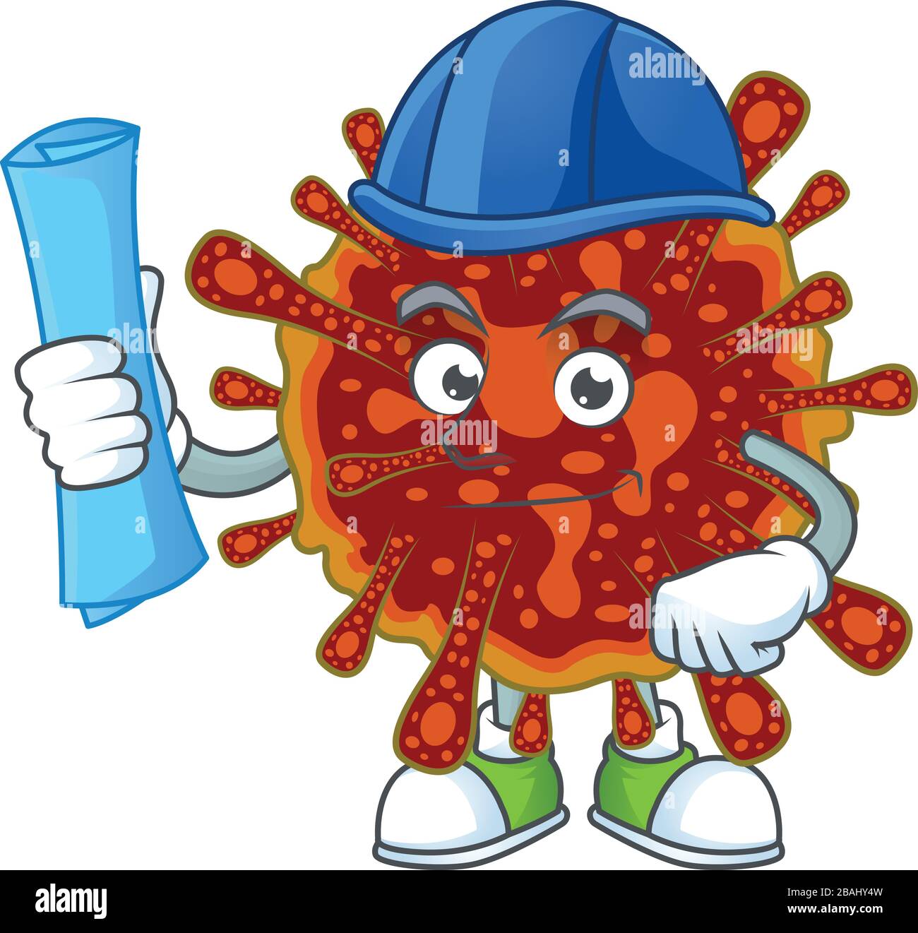 Architecte intelligent de coronvirus mortel avec des imprimés bleus et un casque bleu Illustration de Vecteur