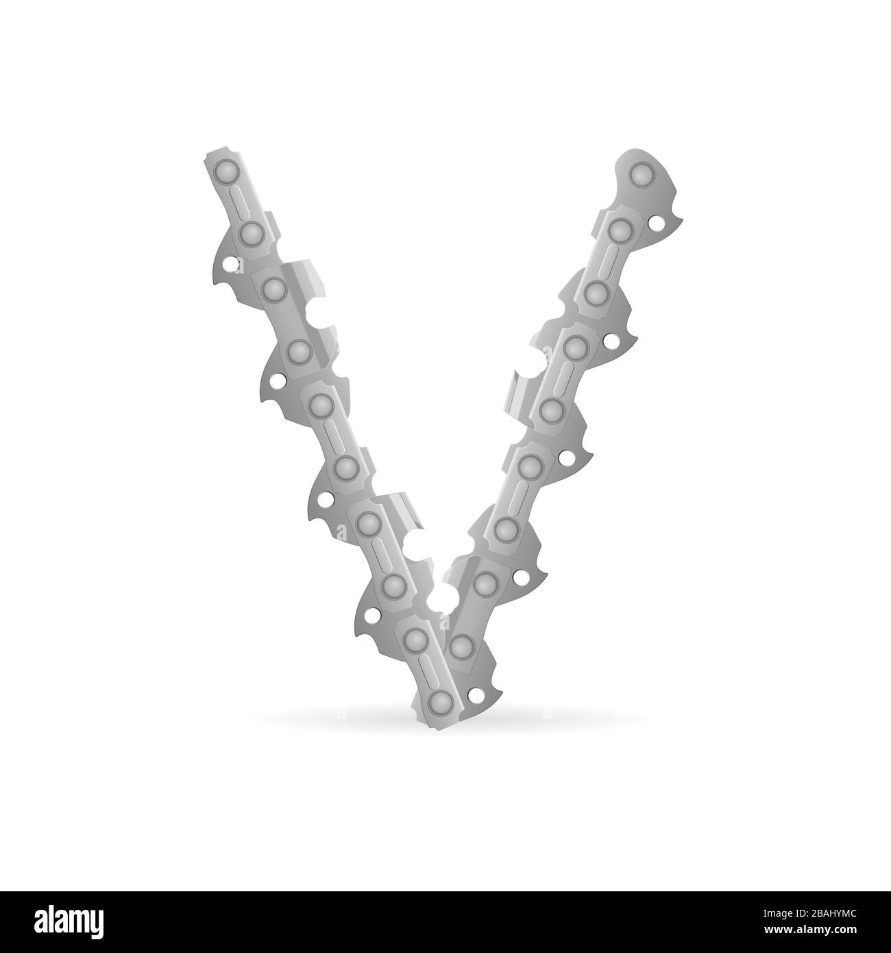 Chaîne de tronçonneuse lettre V sur fond blanc. Illustration vectorielle. Banque D'Images