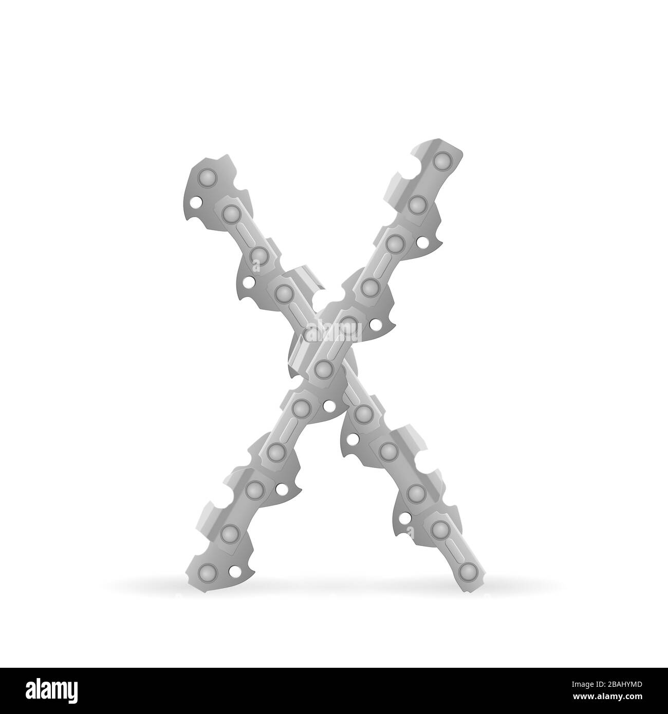 Chaîne de tronçonneuse lettre X sur fond blanc. Illustration vectorielle. Banque D'Images