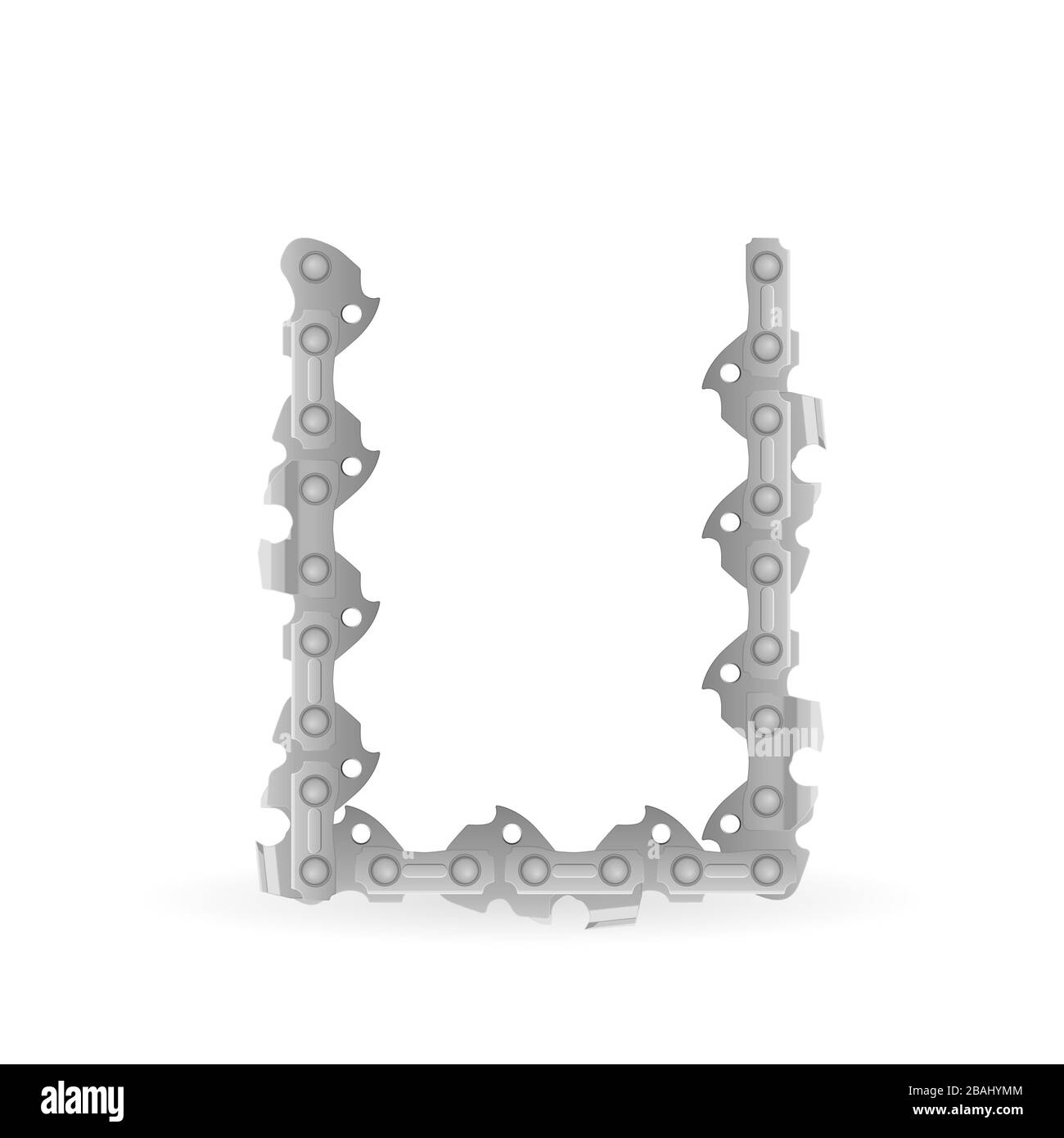 Chaîne de tronçonneuse lettre U sur fond blanc. Illustration vectorielle. Banque D'Images