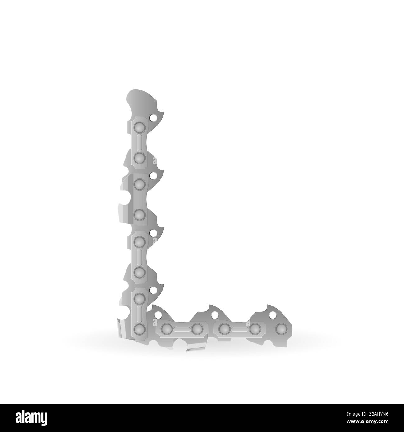 Chaîne de tronçonneuse lettre L sur fond blanc. Illustration vectorielle. Banque D'Images