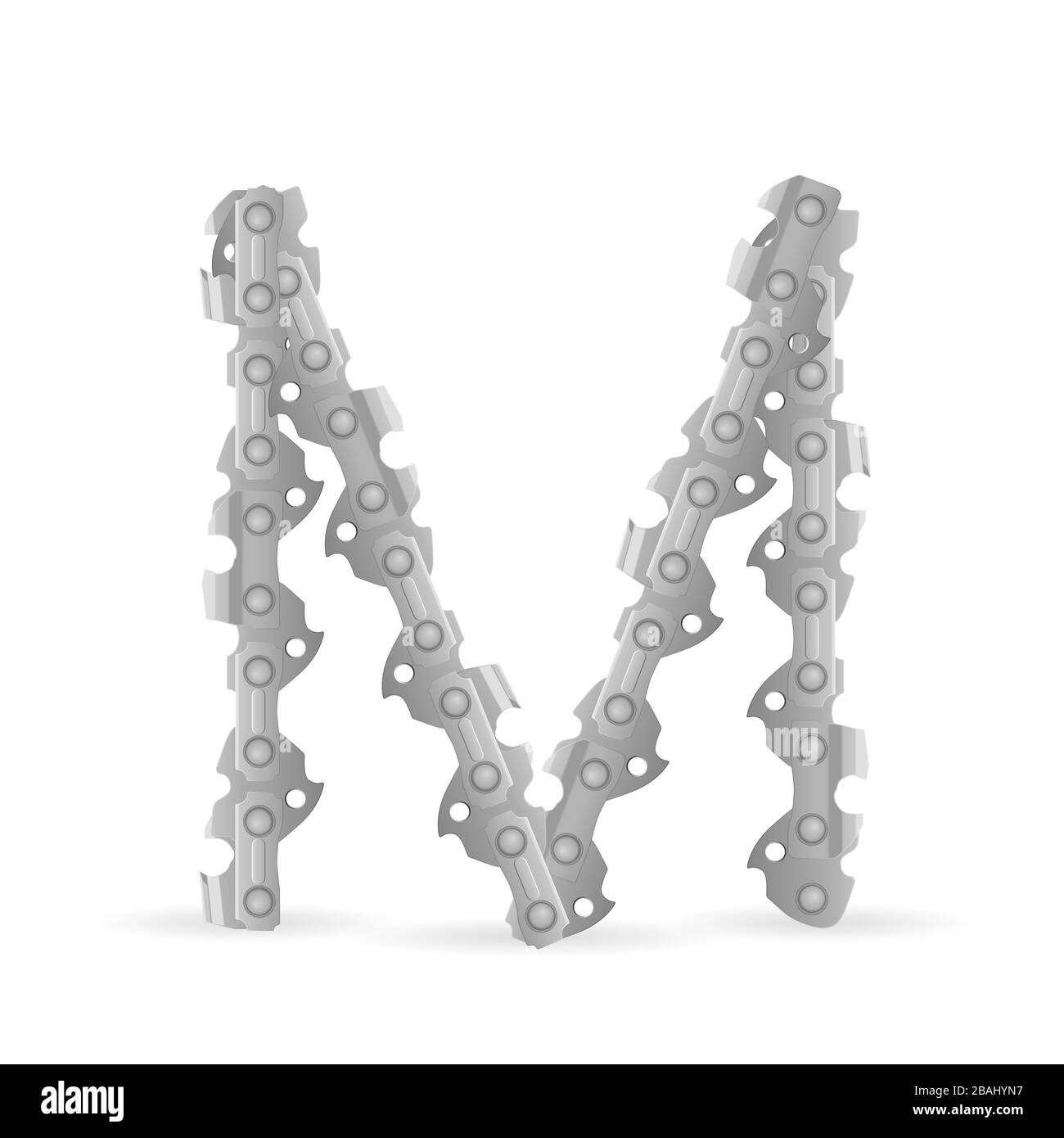 Chaîne de tronçonneuse lettre M sur fond blanc. Illustration vectorielle. Banque D'Images