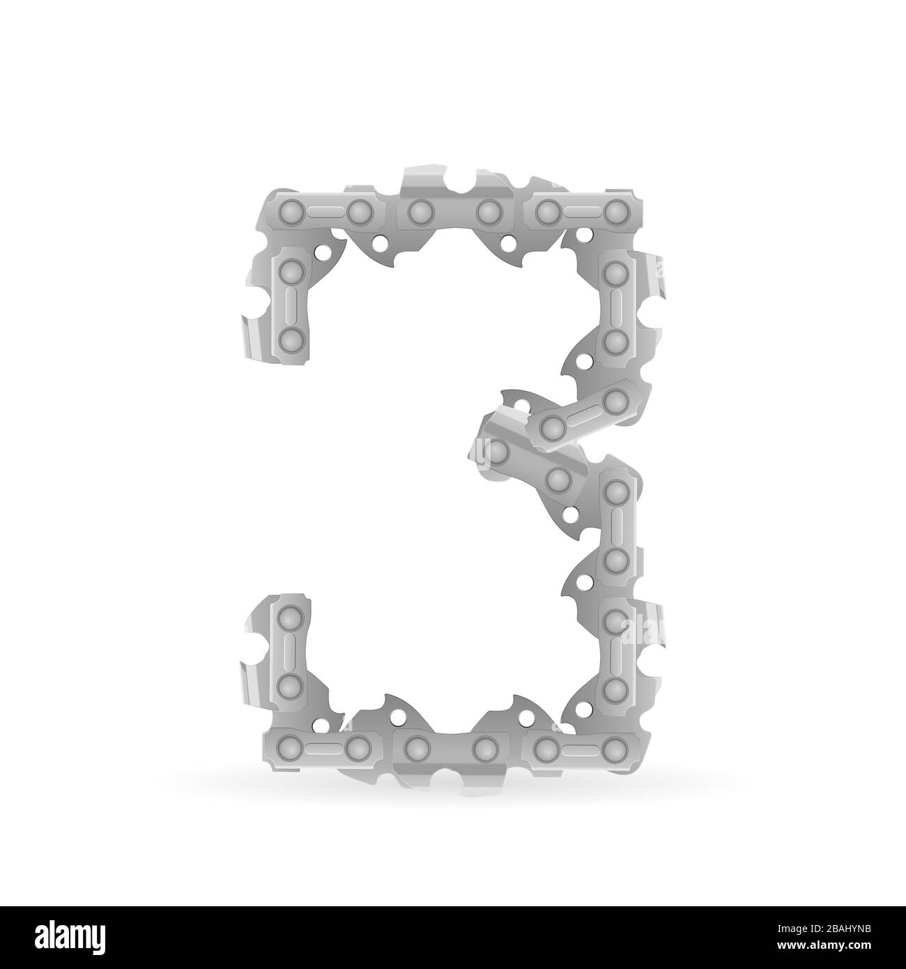Chaîne de tronçonneuse numéro trois sur fond blanc. Illustration vectorielle. Banque D'Images