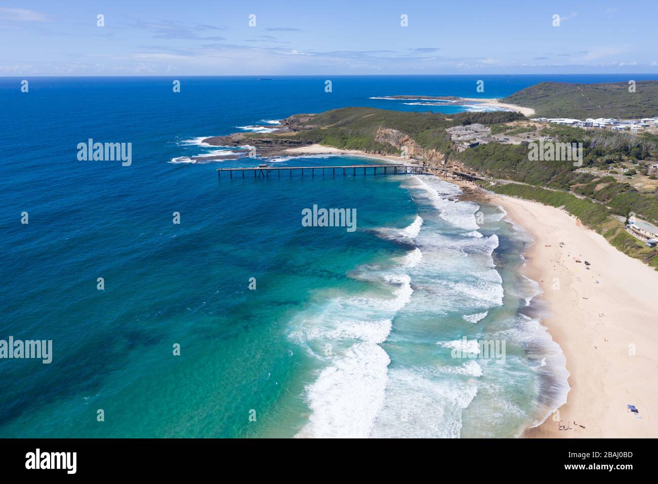 Catherine Hille Bay vue aérienne du village historique de bord de mer précédent un avant-poste d'extraction de charbon maintenant une partie beaucoup aimée de la côte centrale de NSW Austr Banque D'Images