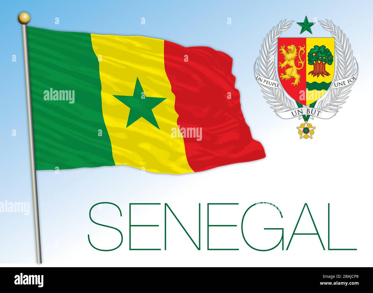 Sénégal drapeau national officiel, armes, pays africain, illustration vectorielle Illustration de Vecteur