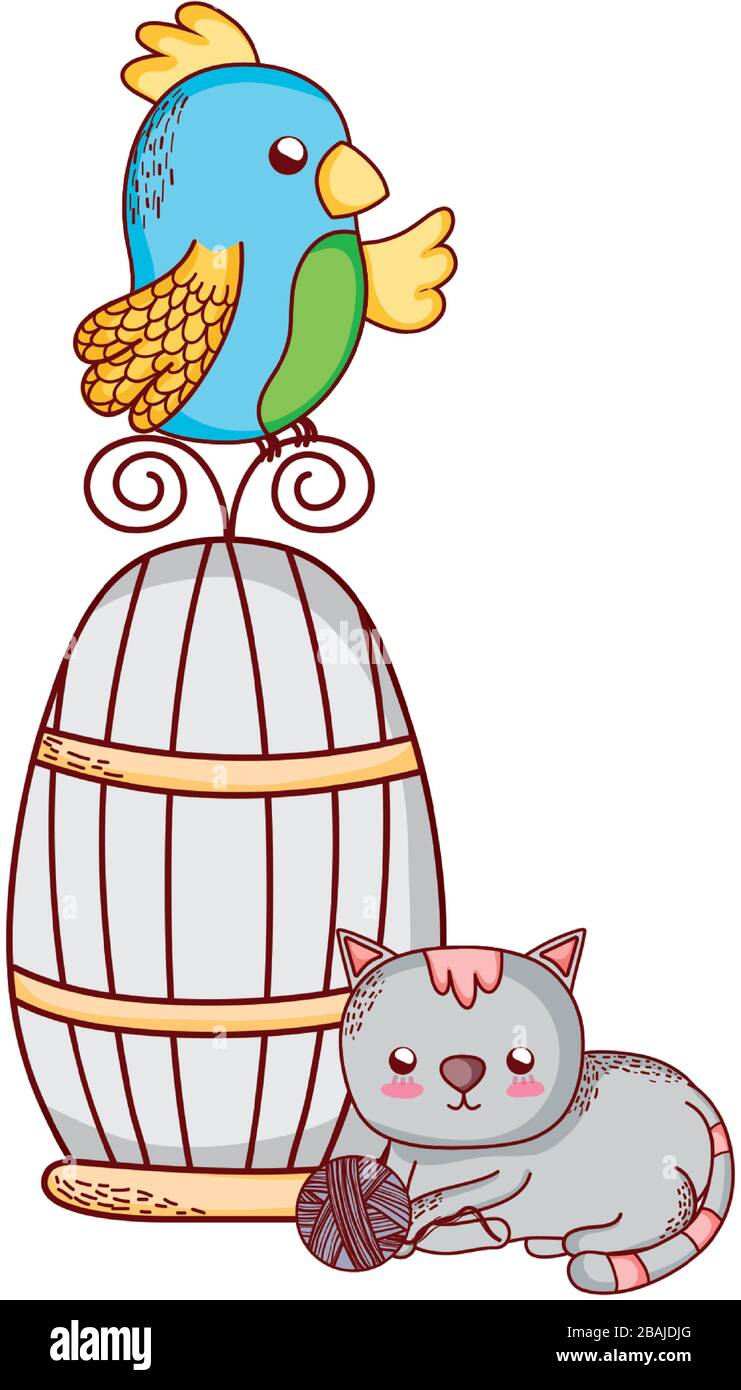 Animaux Mignons Perroquet Sur Chat Cage Avec Boule Nature Dessin Vectoriel De Dessin Anime Image Vectorielle Stock Alamy