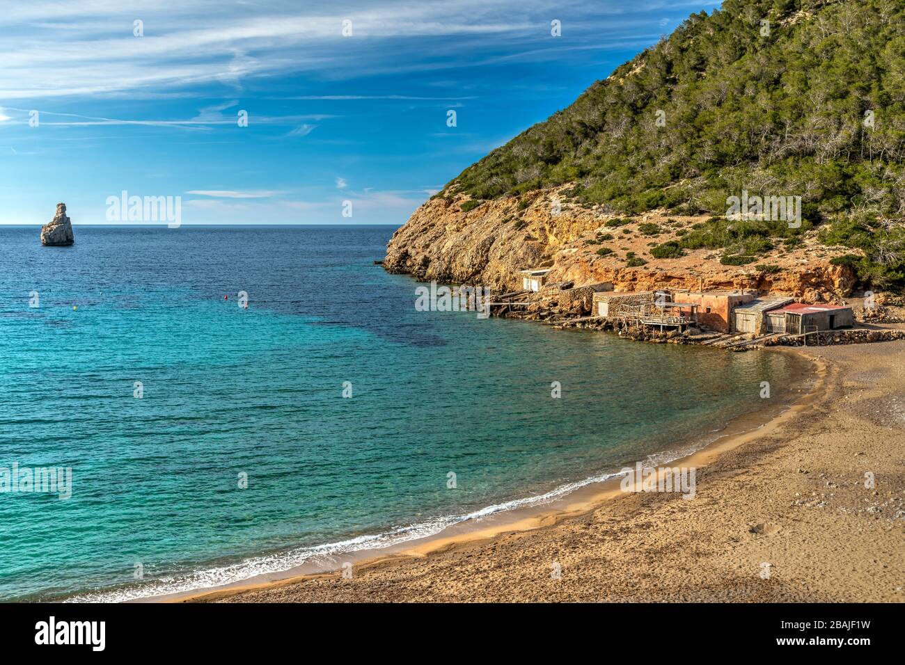Plage De Cala Beniras, Port De Sant Miquel, Ibiza, Iles Baléares, Espagne Banque D'Images