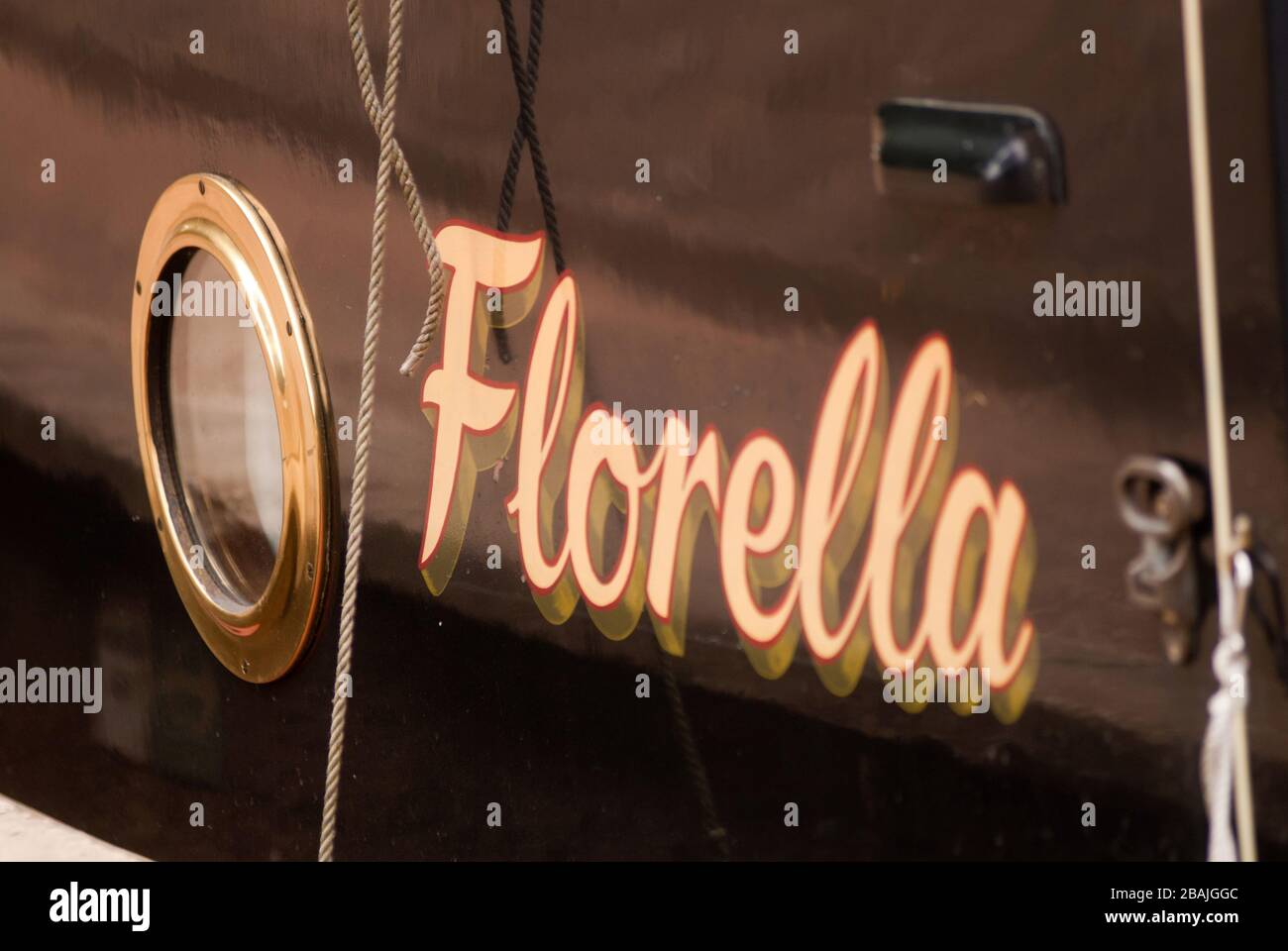 Florella, Péniche amarrée sur la rivière Ouse, York Banque D'Images