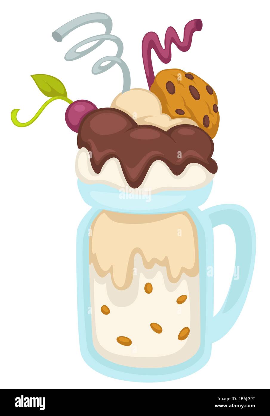 Dessert à la crème glacée, bonbons servis dans une tasse en verre, Illustration de Vecteur