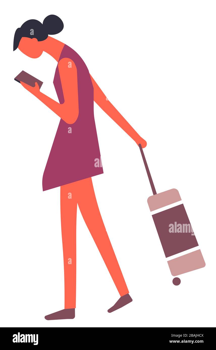Tourisme avec une destination de recherche de bagages dans le navigateur de téléphone Illustration de Vecteur