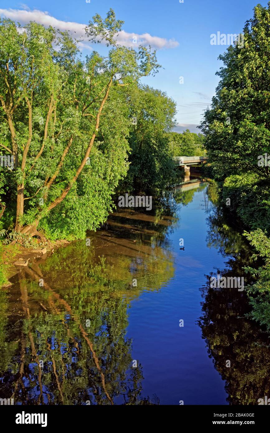 Royaume-Uni, Yorkshire du Sud, Sheffield, River Don & Supertram Bridge depuis Blackburn Meadows Way Banque D'Images