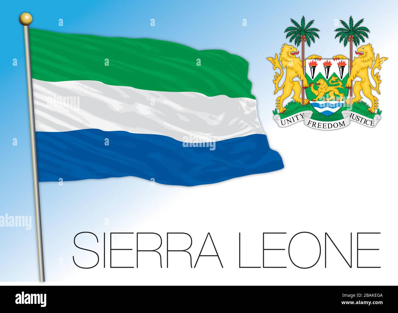 Sierra Leone, drapeau national officiel et armoiries, pays africain, illustration vectorielle Illustration de Vecteur