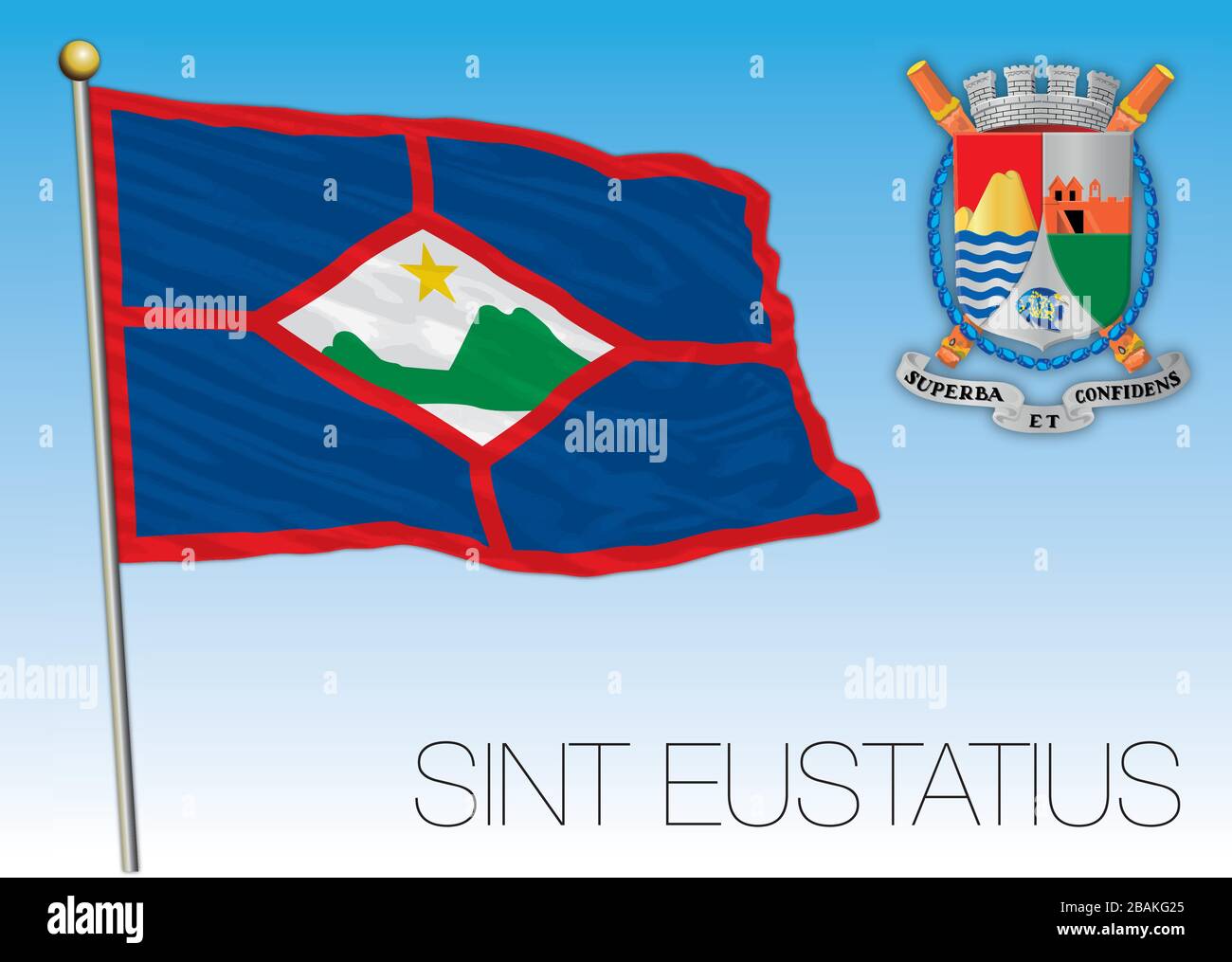 Drapeau national officiel de Saint-Eustatius et armoiries, caraïbes, illustration vectorielle Illustration de Vecteur