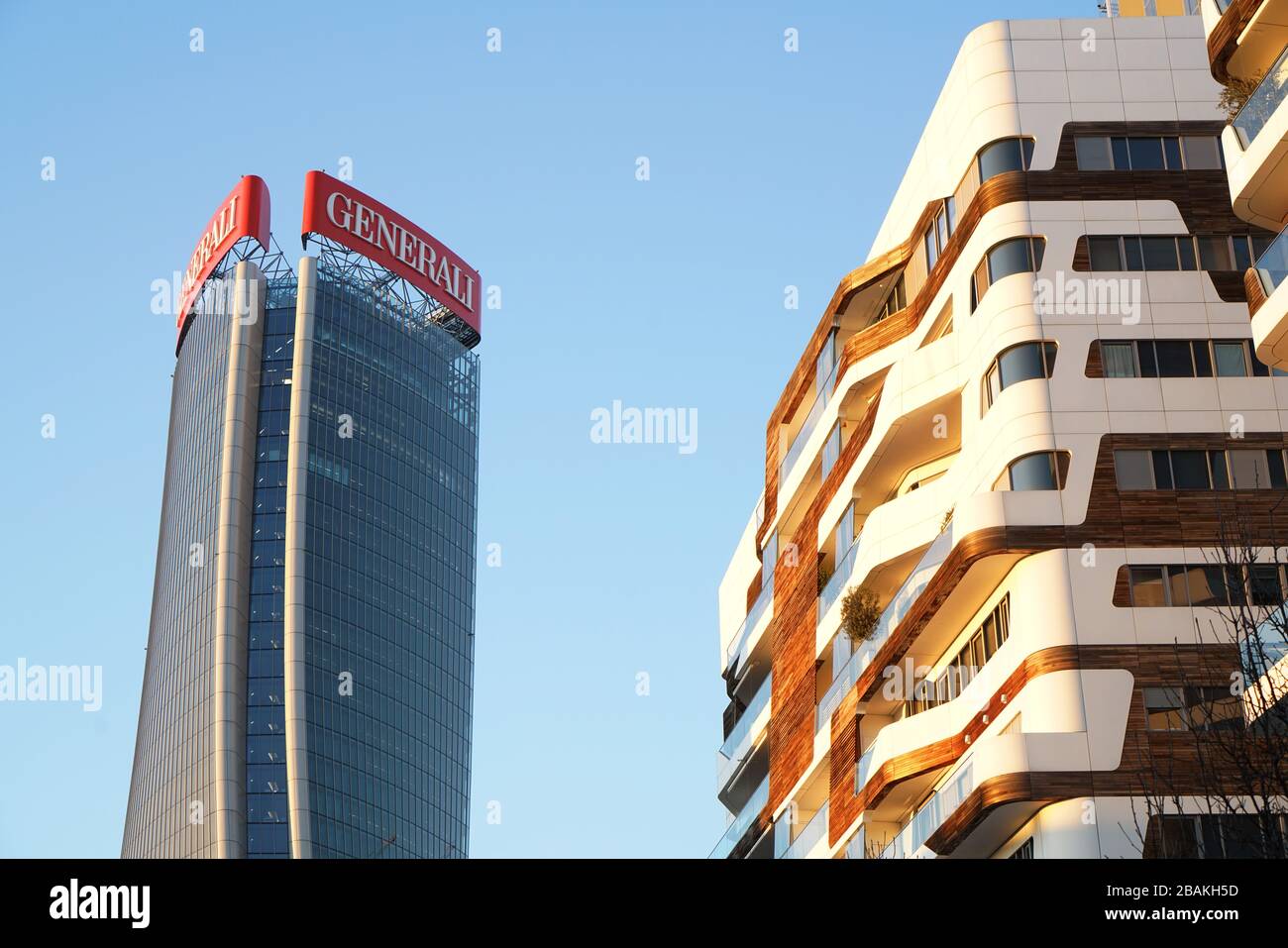 Zaha Hadid Residences et Twisted One, Tour Generali, Zaha Hadid Arch., quartier CityLife, Milan, Lombardie, Italie Banque D'Images