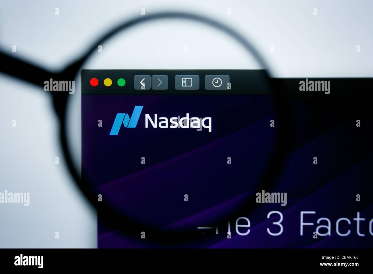 Los Angeles, Californie, Etats-Unis - 25 juin 2019 : Editorial illustratif de la page d'accueil du site de Nasdaq. Logo NASDAQ visible sur l'écran Banque D'Images