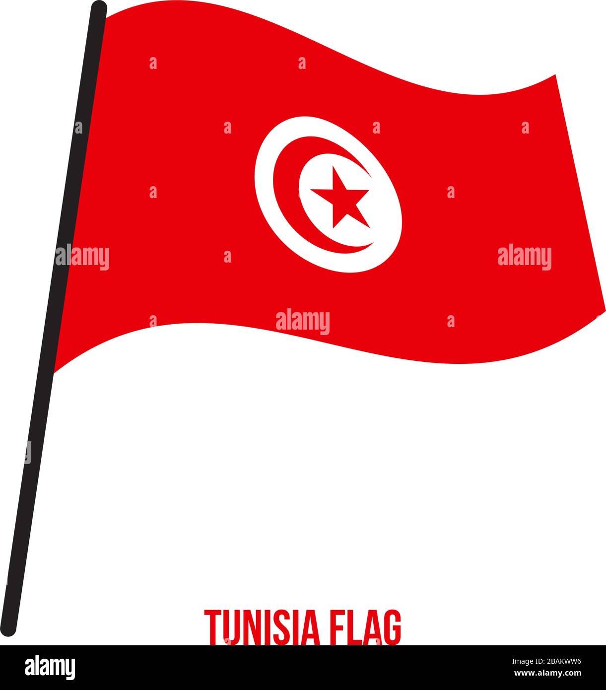 Illustration Vecteur de brandir le drapeau de la Tunisie sur fond blanc. Tunisie drapeau national. Illustration de Vecteur