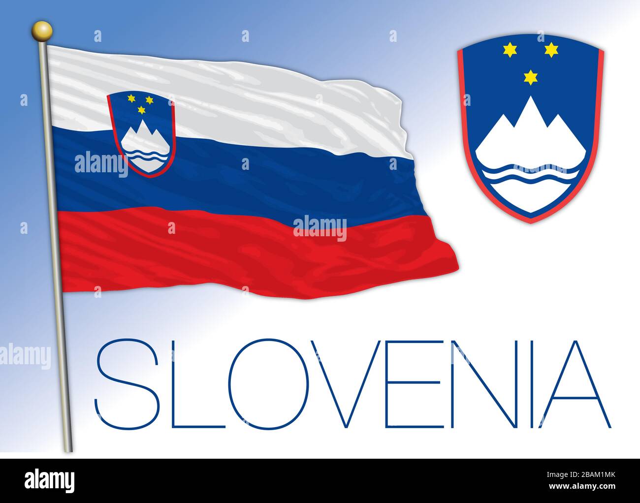 Drapeau national officiel de la Slovénie et armoiries, Union européenne, illustration vectorielle Illustration de Vecteur