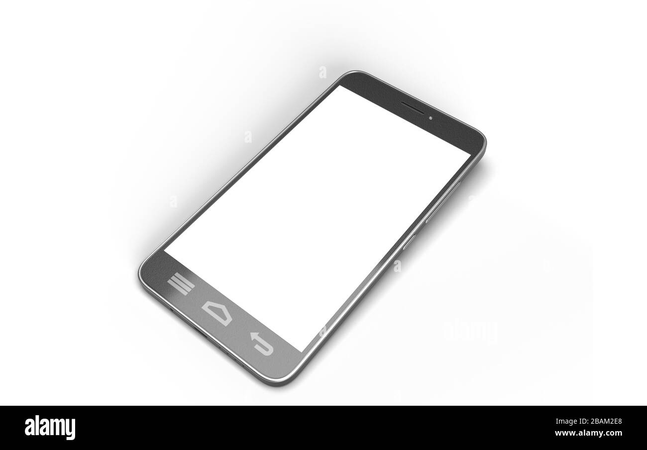 Smartphone réaliste isolé sur fond blanc et écran vide Banque D'Images