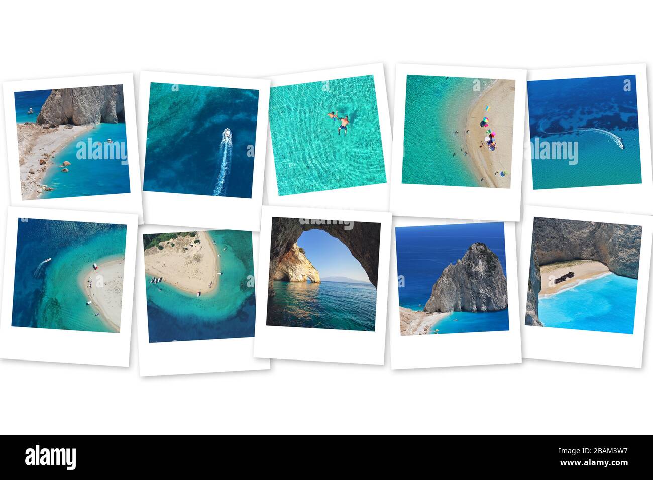 Collage photo Grèce. Îles grecques. Zakynthos, Marathonisi, Blue Caves, Navagio Beach. Concept de voyage Banque D'Images