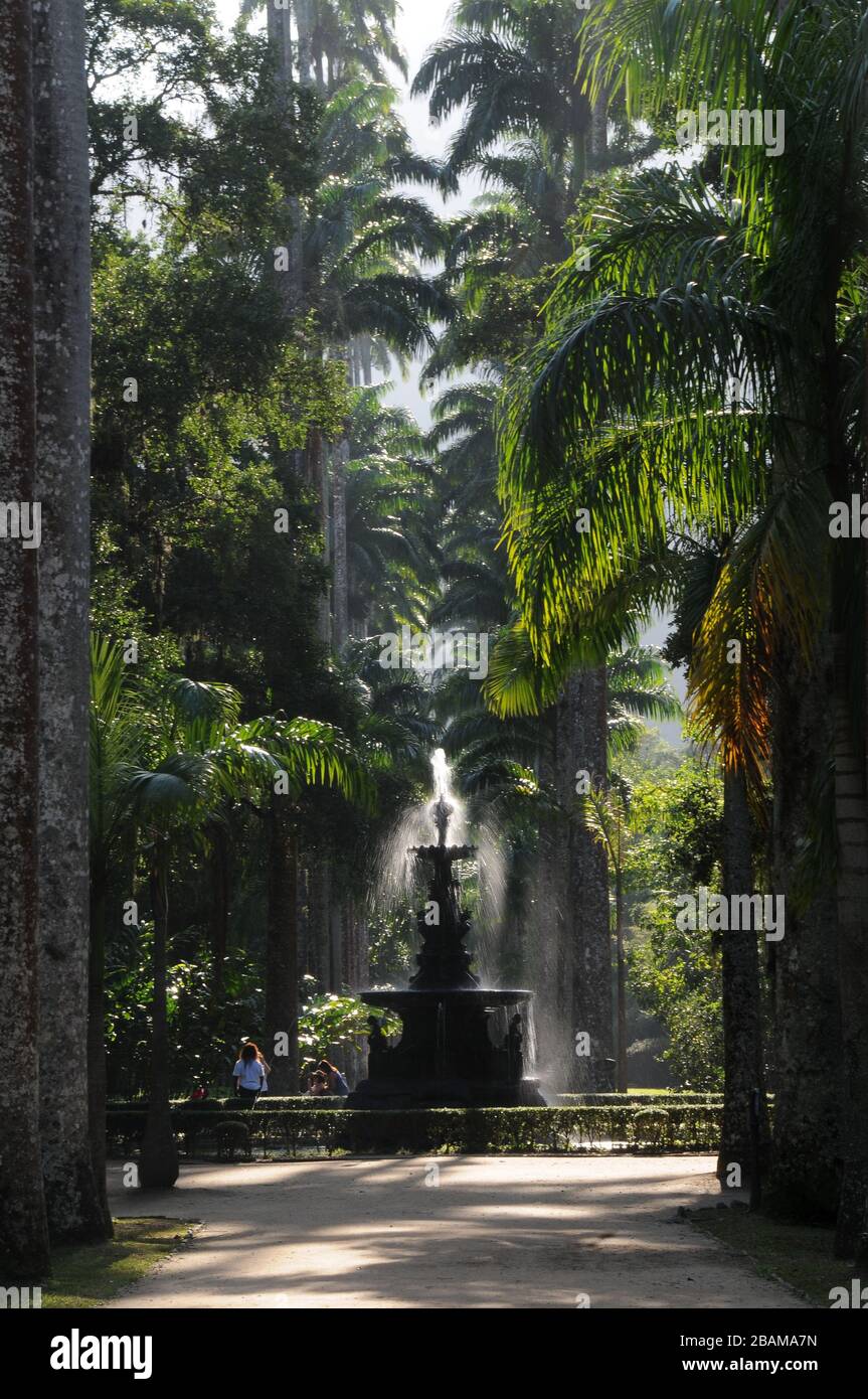 Gens, fontaine, 2012, jardin botanique, Rio de Janeiro, Brésil. Banque D'Images