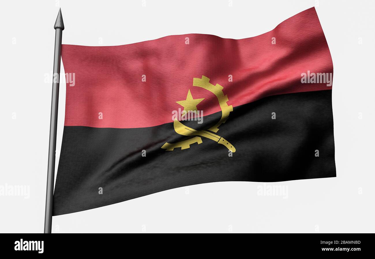 Rendu tridimensionnel de Flagpole avec drapeau d'Angola Banque D'Images