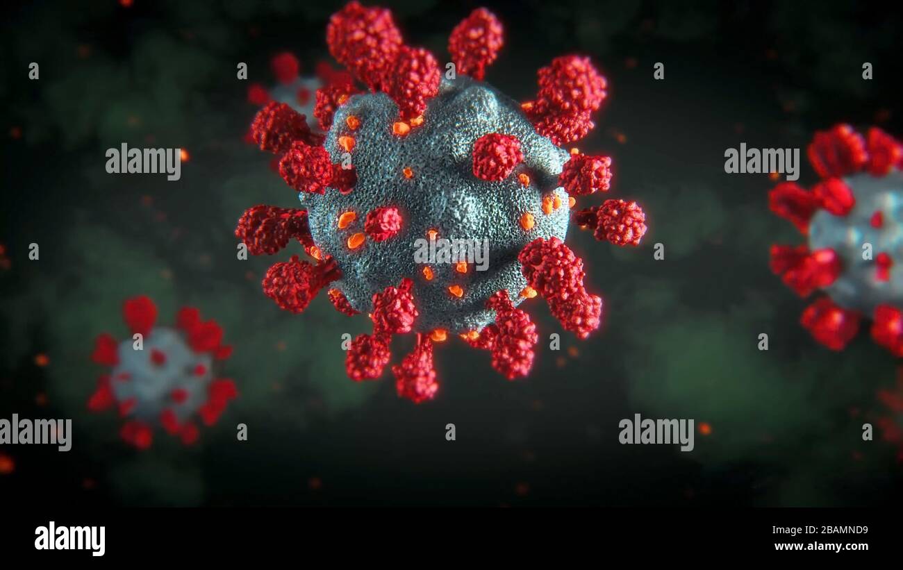 Coronavirus COVID-2019 concept nouveau de coronavirus. Vue microscopique des cellules flottantes du virus de l'influenza. Dangereux virus ncov corona. Banque D'Images