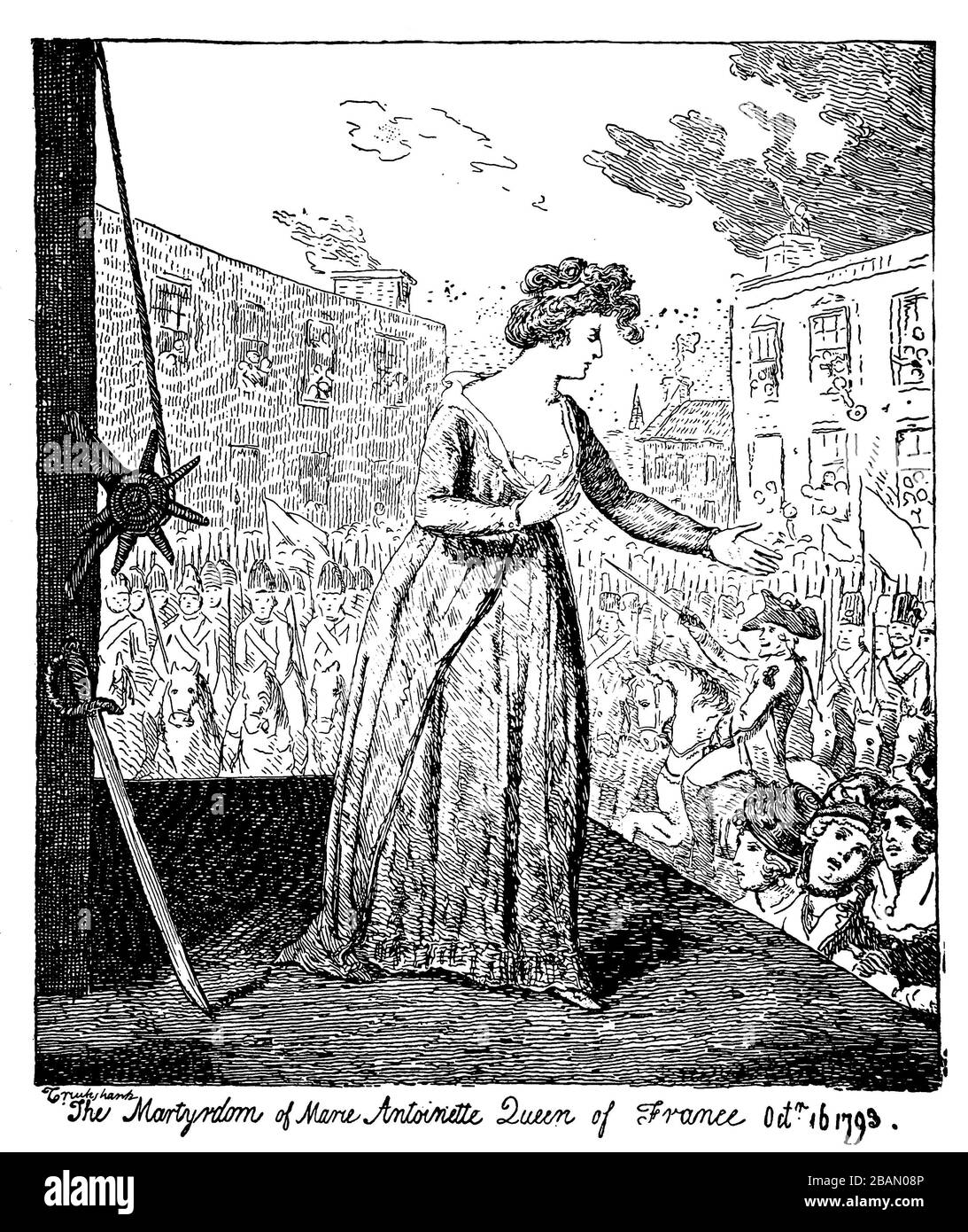 1793, Marie Antoinette Reine de France à la guillotine, à la vignette, à la caricature Banque D'Images