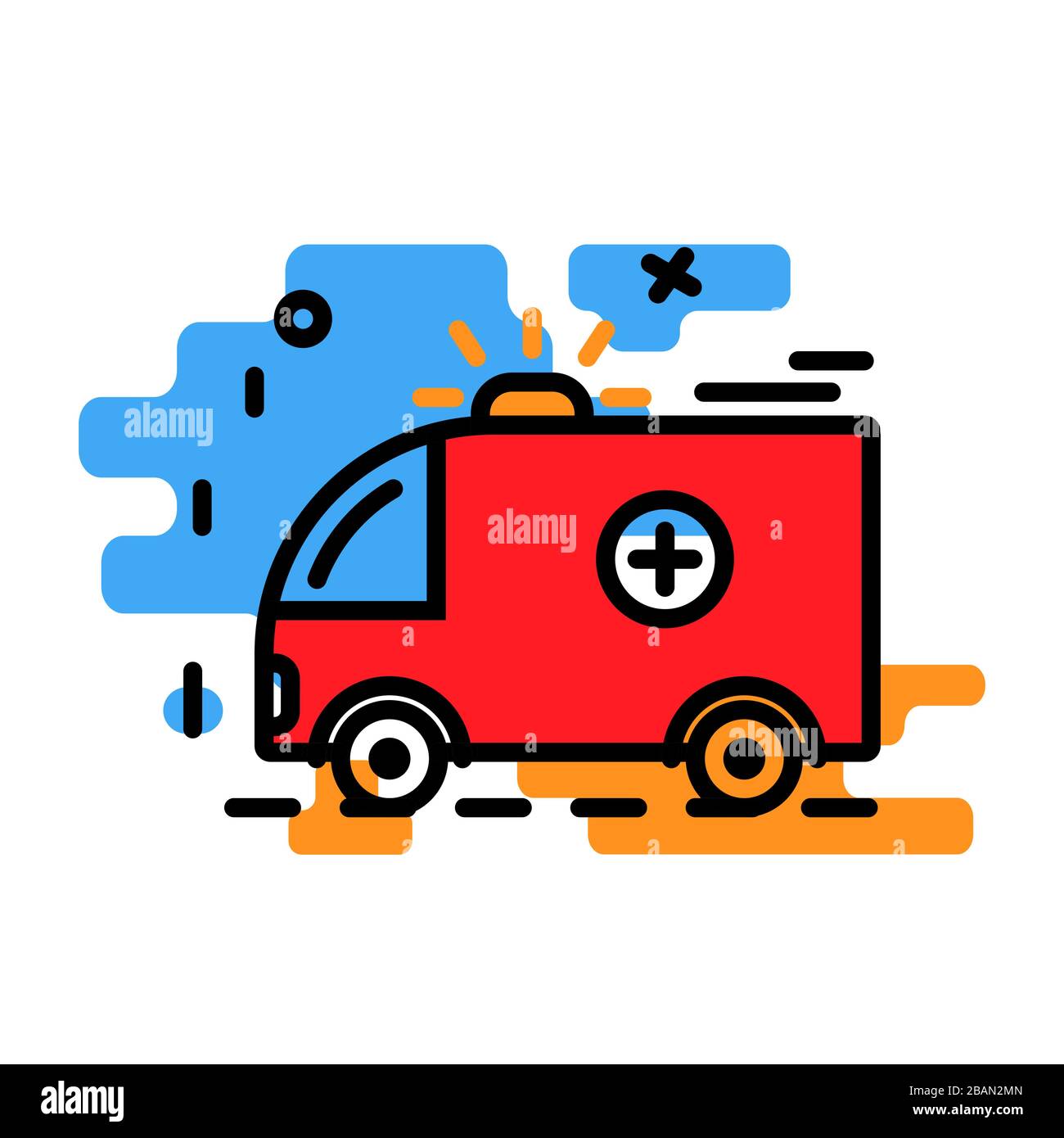 Icône de voiture d'urgence d'ambulance plate et fine ligne moderne de style icône isolé sur un fond blanc.virus humain .maladie épidémique.respir dangereux Illustration de Vecteur