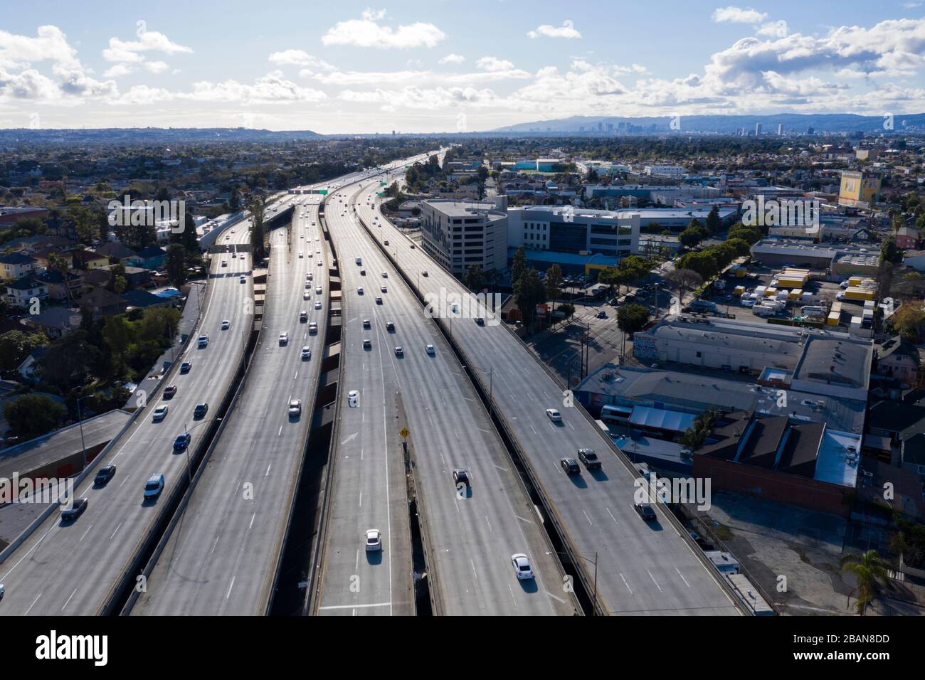Vue aérienne de l'autoroute Santa Monica I-10 Banque D'Images