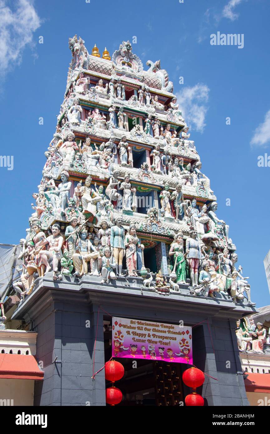 Sri Mariamman Temple Hindou, North Bridge Road, Chinatown, District de Outram, Secteur Central, l'île de Pulau Ujong (Singapour), Singapour Banque D'Images