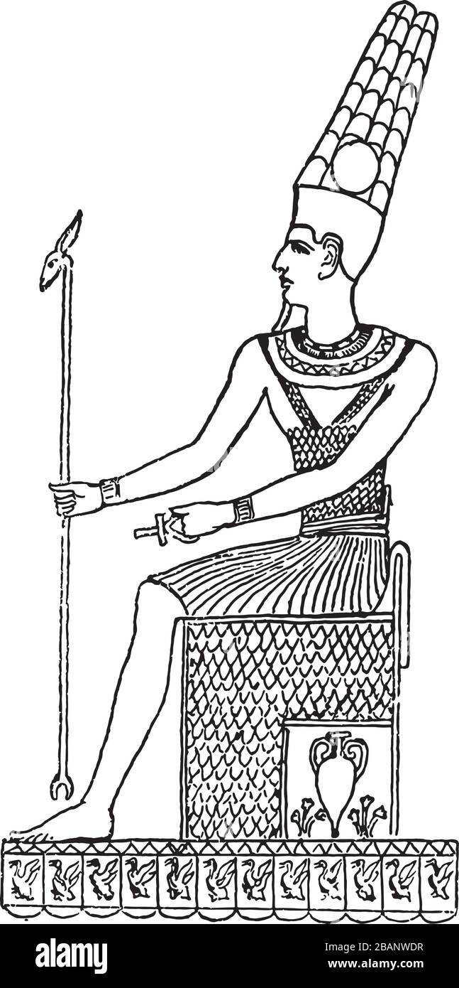Ammon ra thèbes Egyptian, Vintage gravé ligne art dessin noir et blanc Illustration Illustration de Vecteur