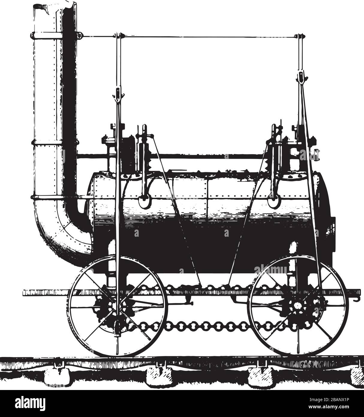 Stephenson Early Steam Engine Line art dessin noir et blanc Illustration de Vecteur