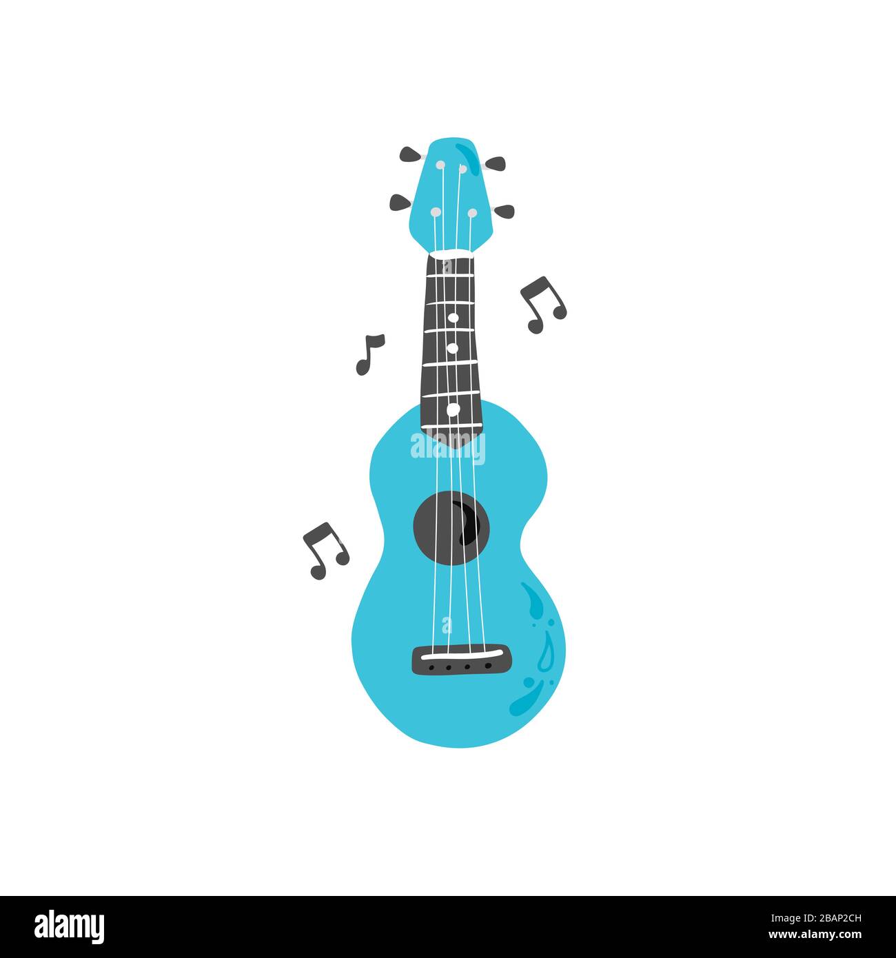 Joli ukulele de dessin animé pour affiche d'été, motif carte. Petite guitare, instrument de musique à cordes de style hawaï. Illuataration vectorielle de style simple dessiné à la main. Illustration de Vecteur