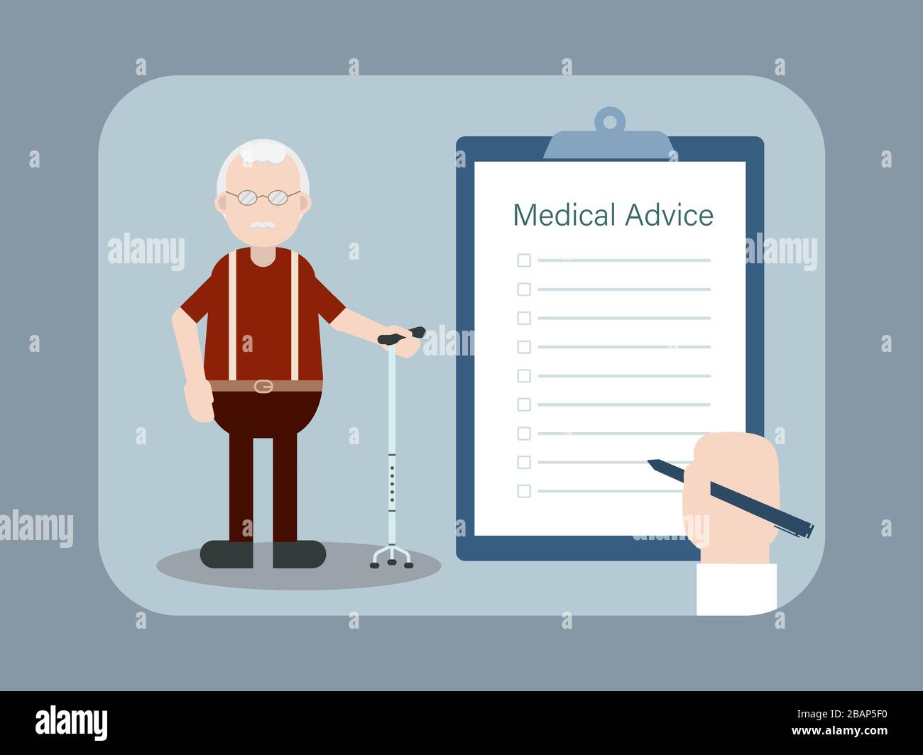 Conseils médicaux pour le patient senior avec illustration vectorielle de liste de contrôle vierge Illustration de Vecteur