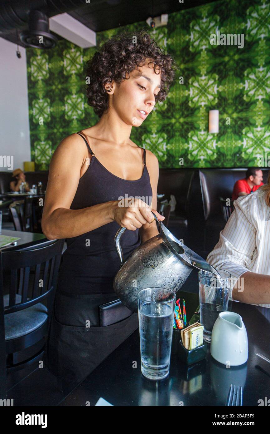 Miami Beach Florida,Eden,restaurant restaurants restauration café cafés,  intérieur, hispanique ethnique femme femmes adultes, serveur de serveuse  Photo Stock - Alamy