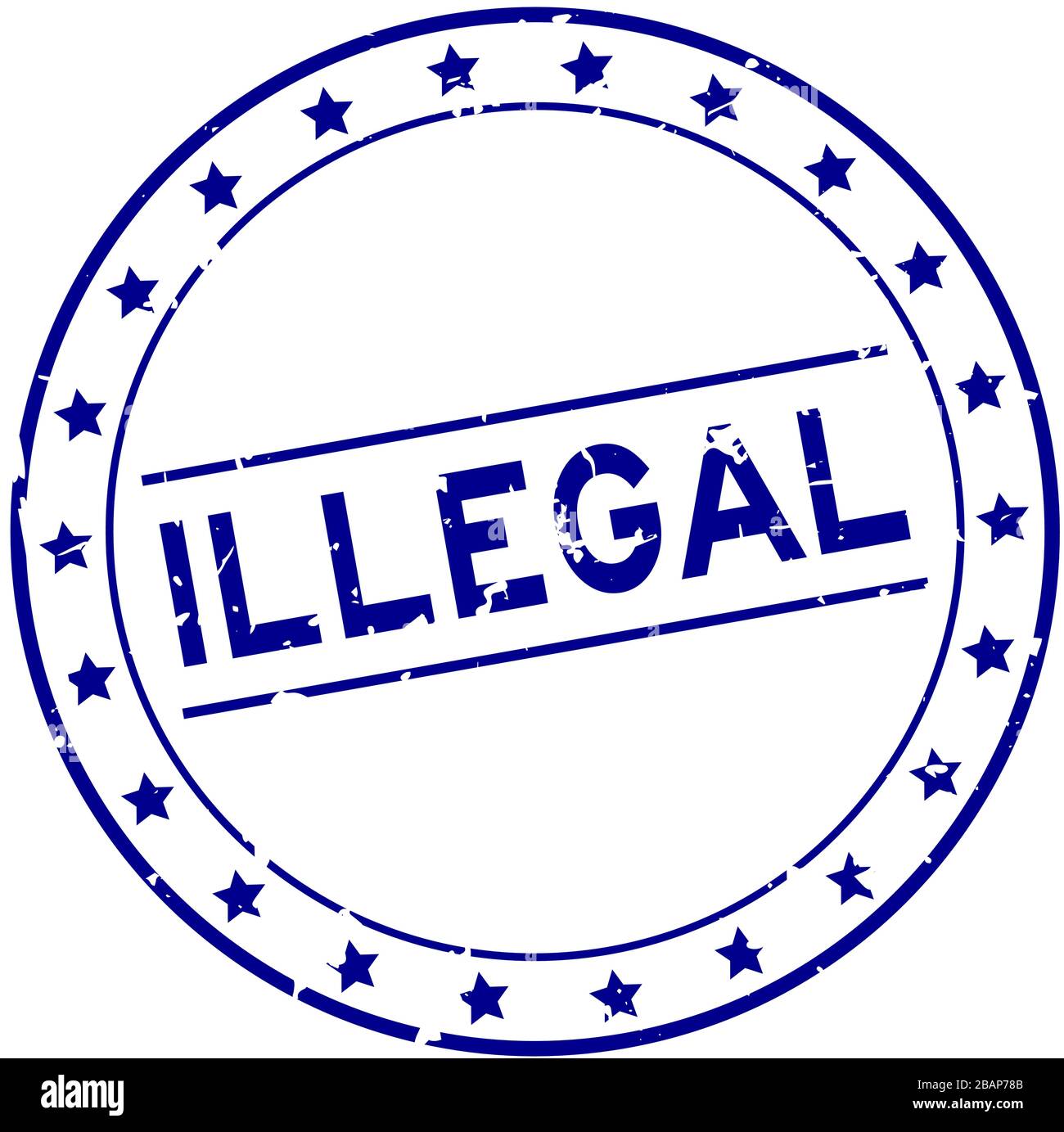 Bleu Grunge mot illégal caoutchouc rond cachet sur fond blanc Illustration de Vecteur