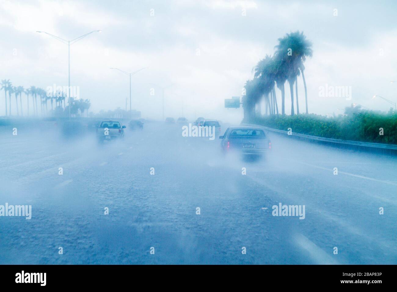 Floride,Hollywood,Interstate 95,I 95,pluie,pluie,pluie,forte,déversante,visibilité limitée,autoroute,conduite,circulation,dangereux,prudence,vue sur le pare-brise Banque D'Images