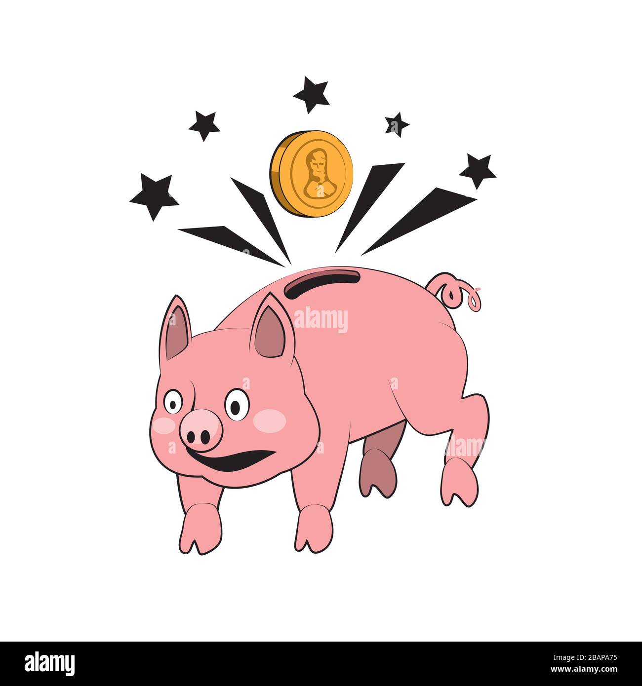 Piggy Bank et coin sur un fond blanc isolé. Image vectorielle Illustration de Vecteur