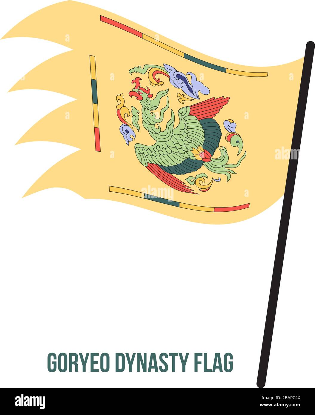 Dynastie Goryeo (918-1392) Drapeaux Vector Illustration sur fond blanc. Drapeau de Phoenix. Drapeau Corée historique. Illustration de Vecteur