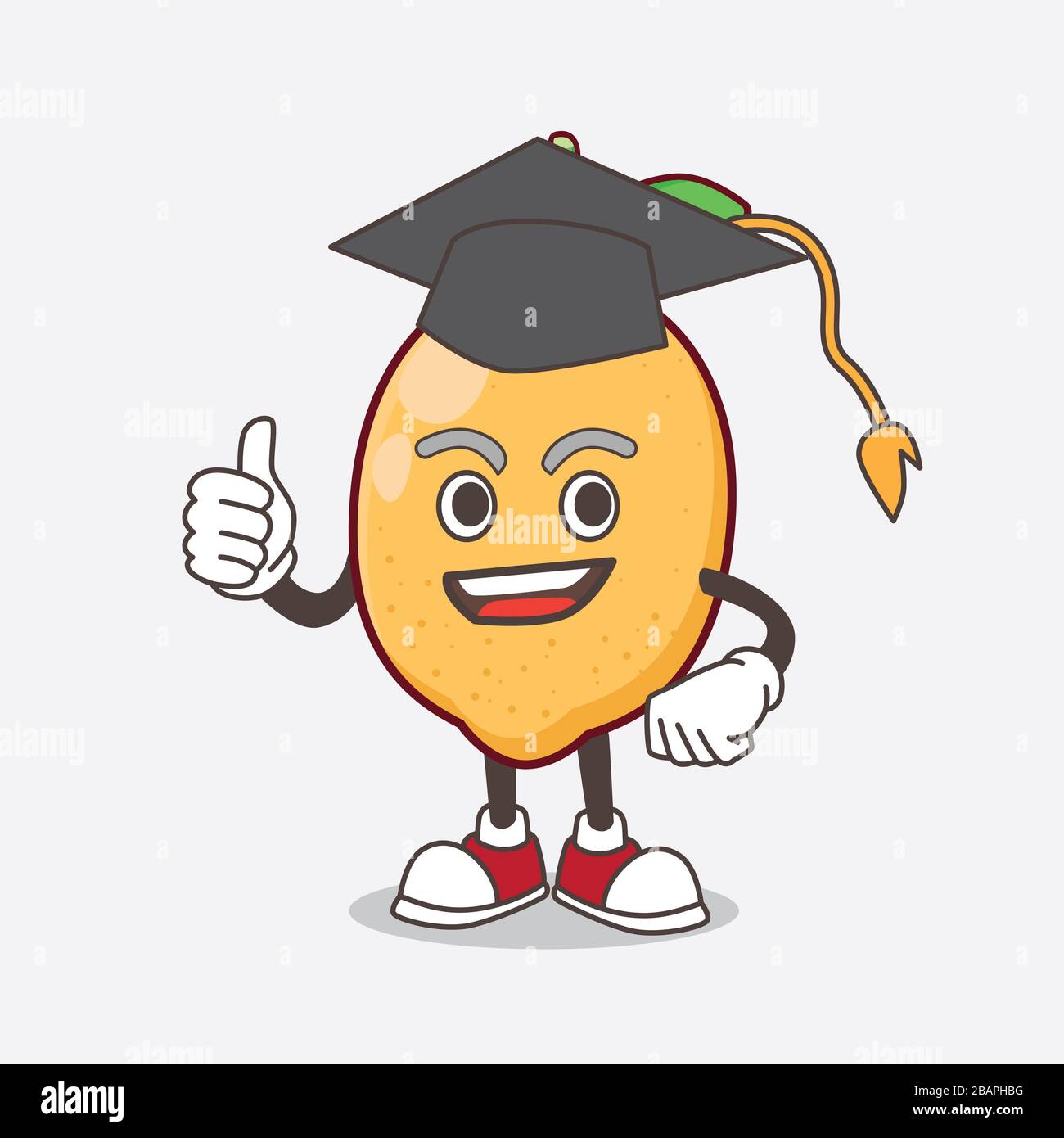 Une illustration du personnage de mascotte de dessin animé aux fruits de citron dans un chapeau de graduation noir Banque D'Images