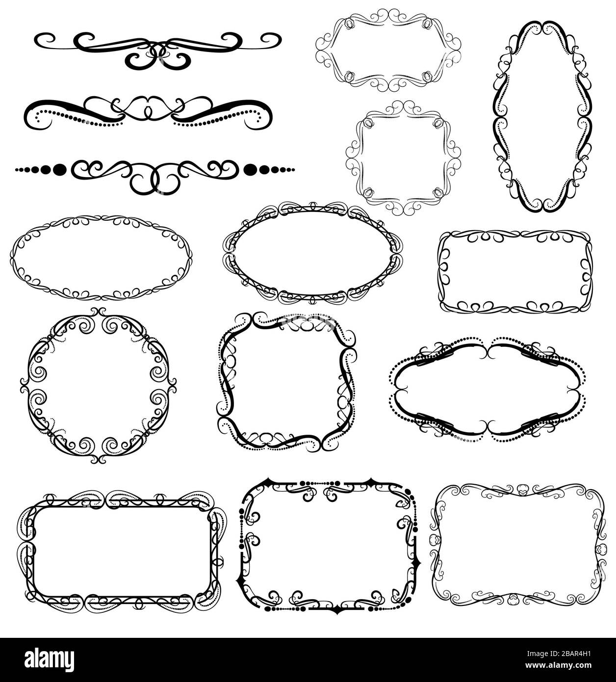 Ensemble de cadres décoratifs, des frontières, des diviseurs. Banque D'Images