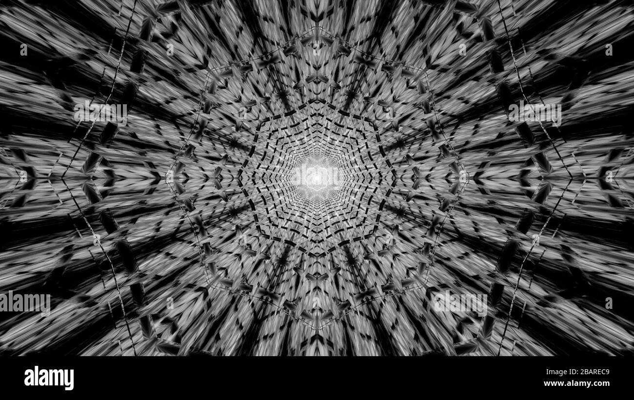 Arrière-plan futuriste monochrome avec des motifs abstraits de lumière au néon - idéal pour un fond cosmique Banque D'Images