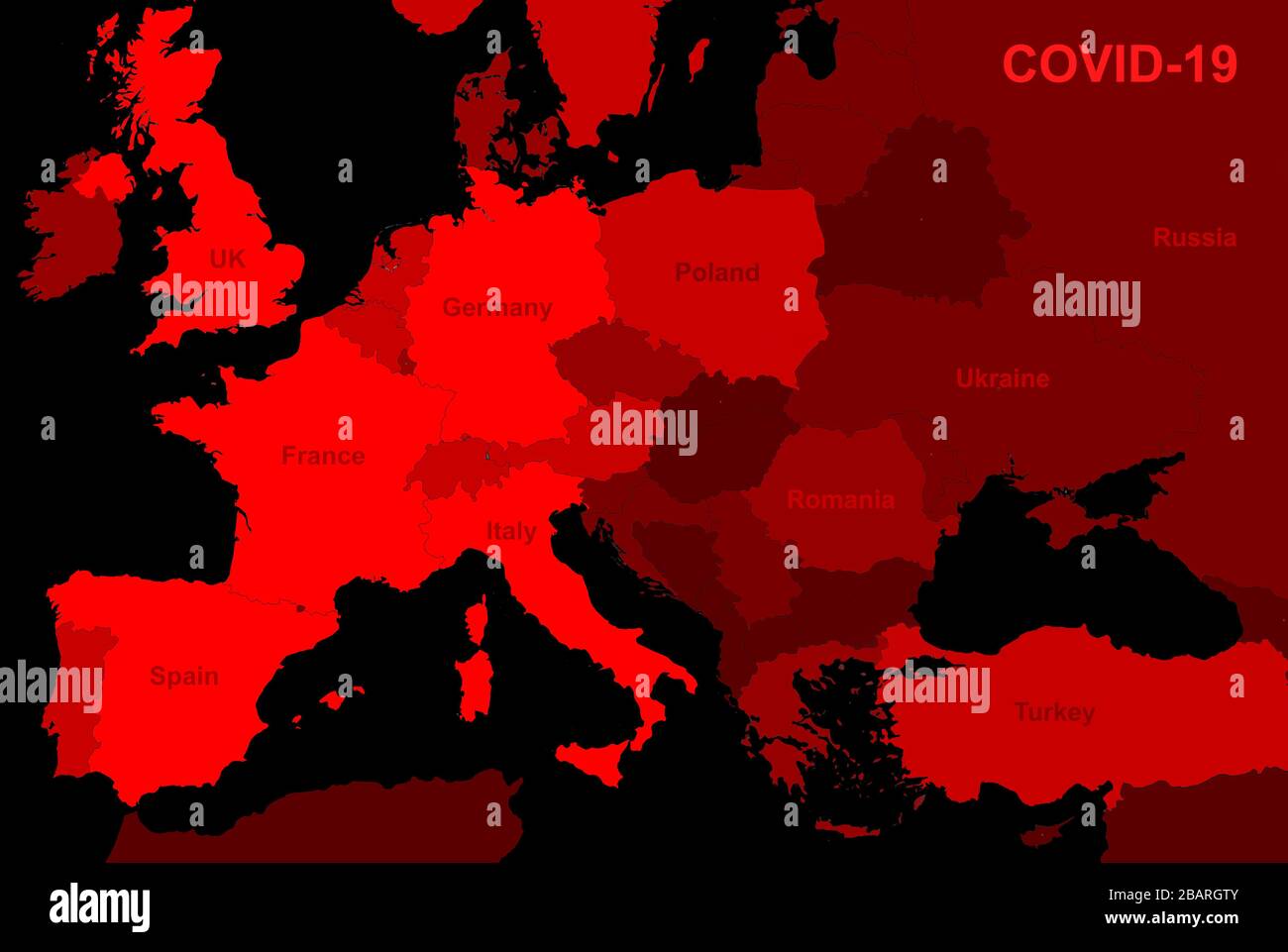 COVID-19 coronavirus en Europe, MAP a confirmé le rapport des cas avec les pays. Quarantaine mondiale due à la maladie du coronavirus. Concept de nouveau virus corona Banque D'Images