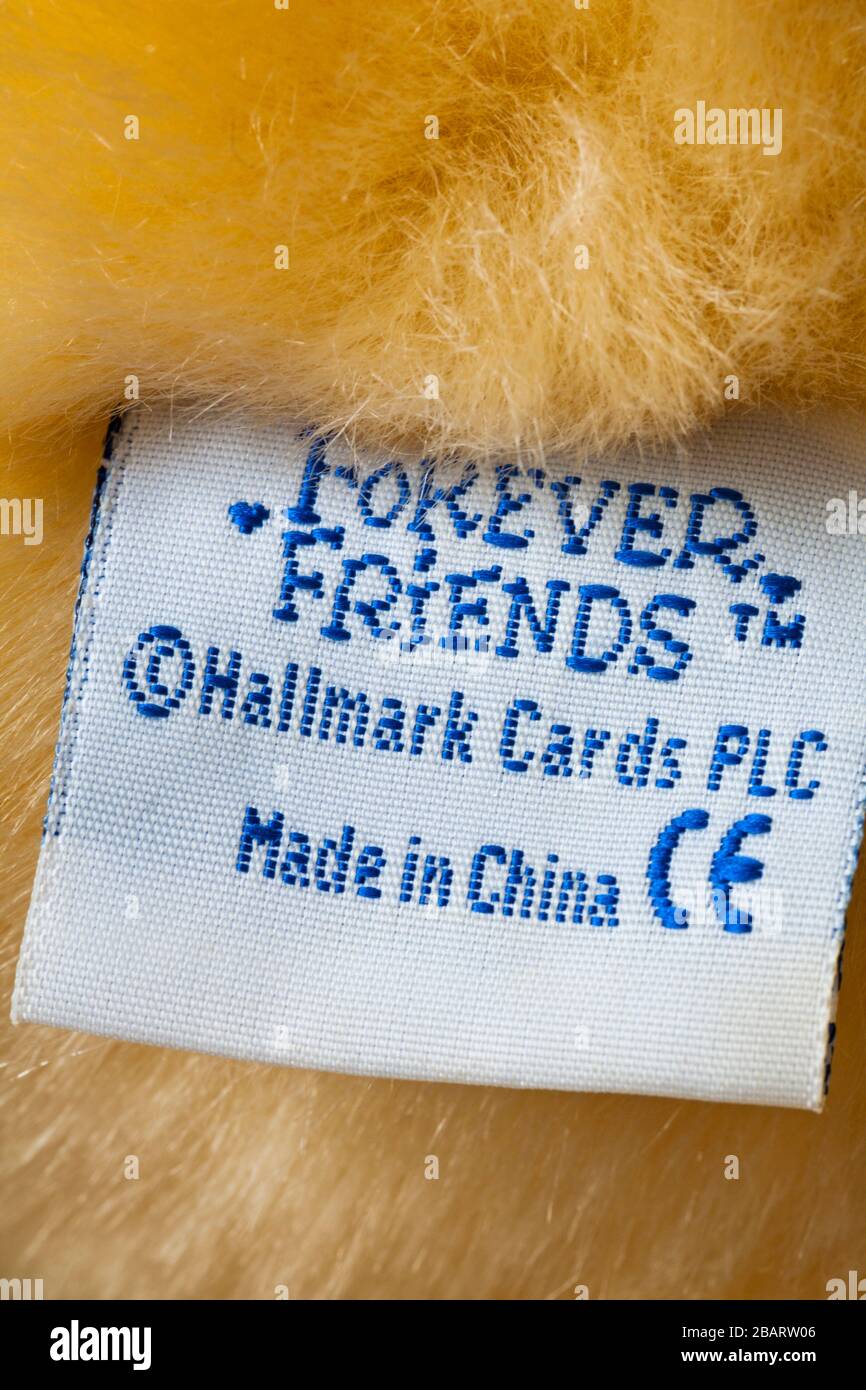 Étiquette Forever Friends Teddy Bear doux cudly jouet fait en Chine Banque D'Images