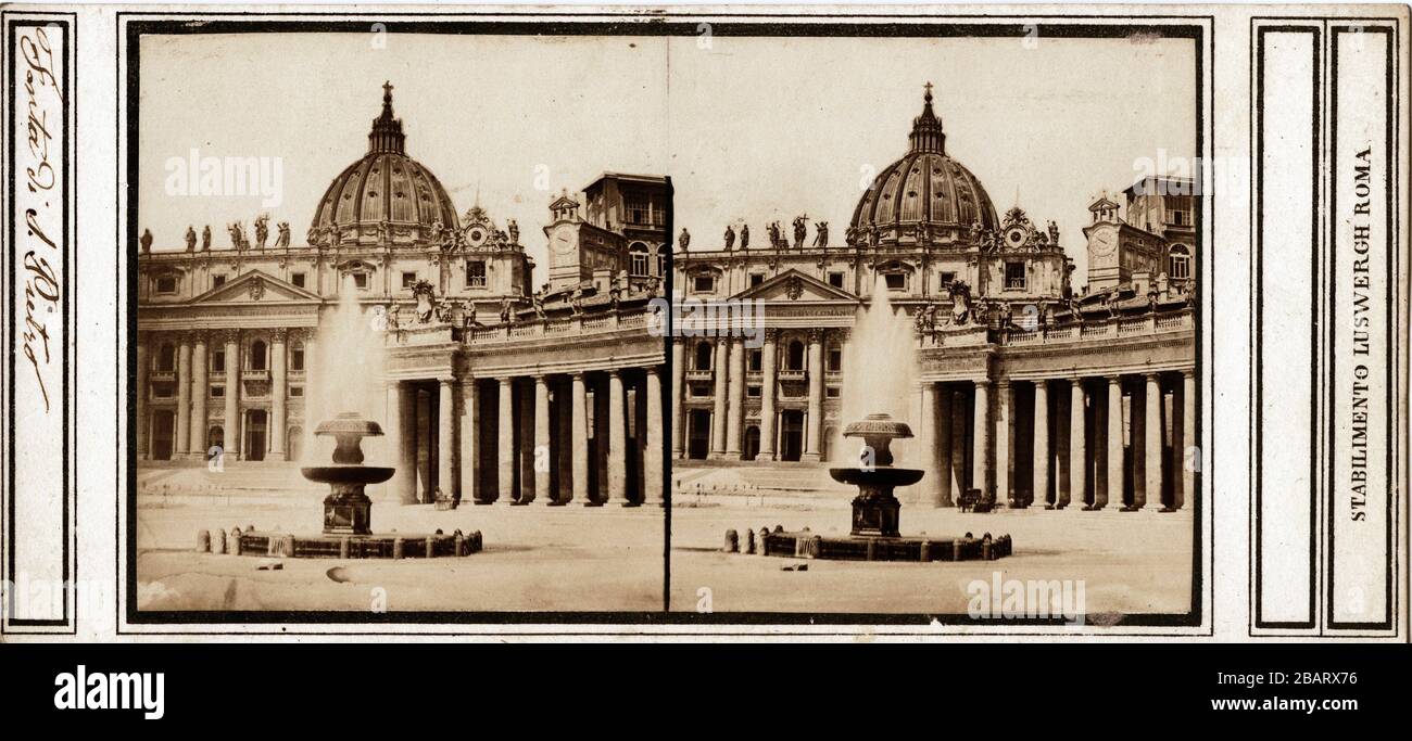 Fontaine de la cathédrale St Peters, Rome, par Giacomo Luswergh, vers 1858 Banque D'Images